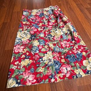 Vintage 80s Midi Floral Denim Skirt 8 Small Button Front Made In USA Cottagecore